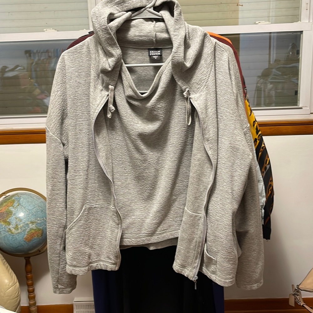 Eileen Fisher cotton hoodie and tan top set
